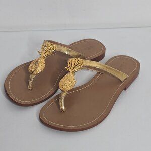 Lilly Pulitzer Womens Size 7 Flip Flop Gold Pineapple Beach Thong Sandals